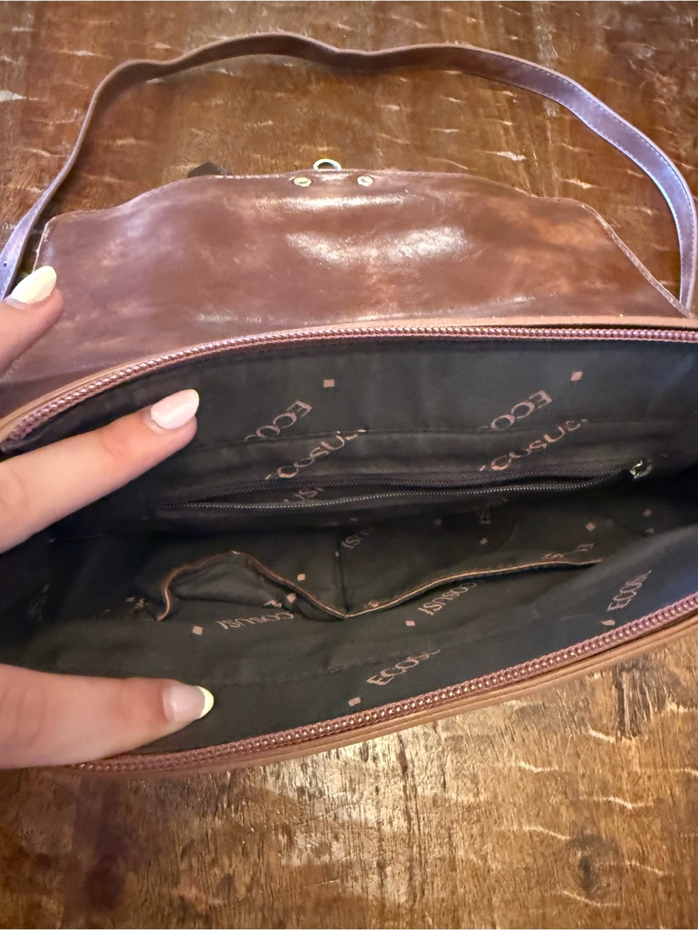 Leather Two-Tone Brown Crossbody Messenger Bag - Picture 6 of 9